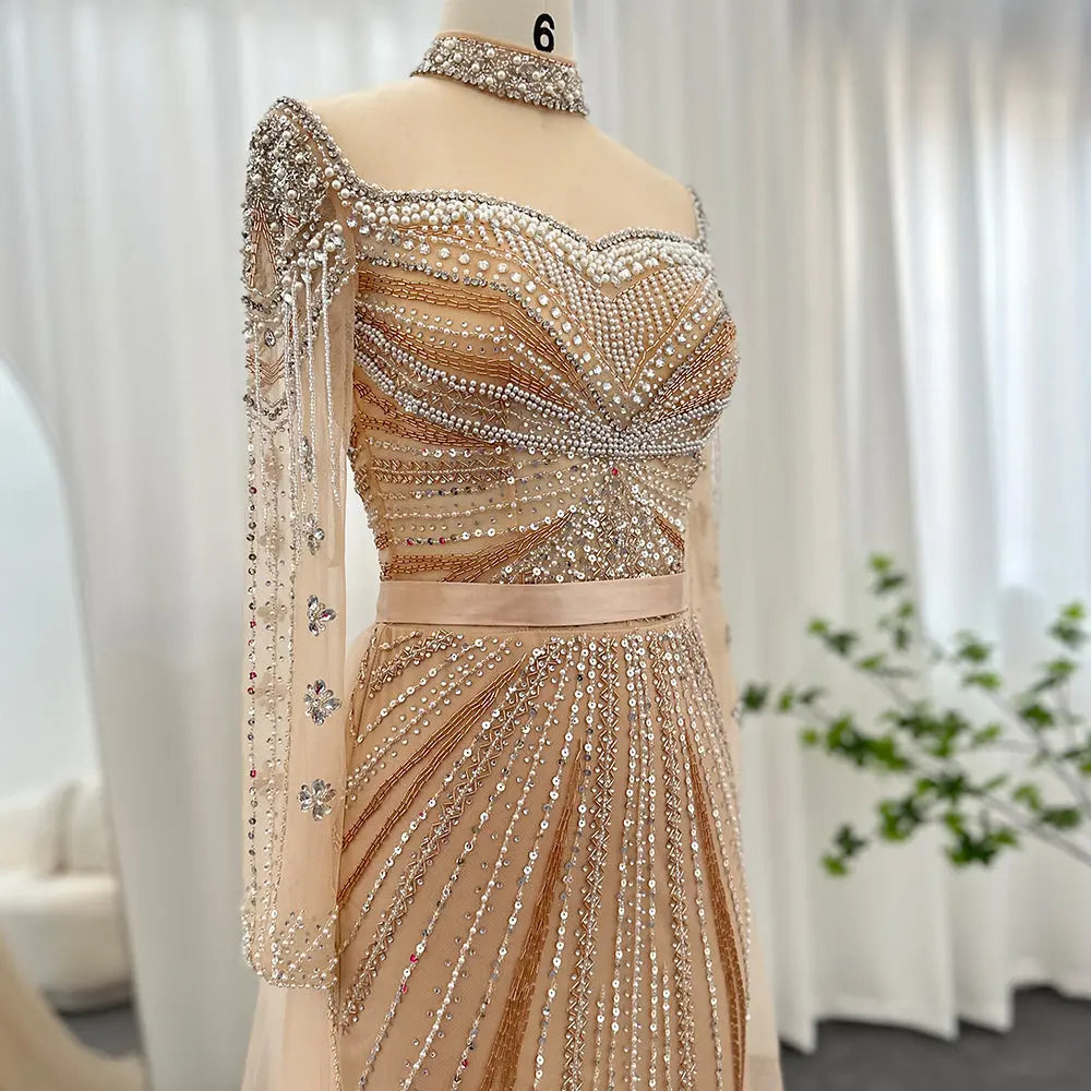 Luxury Champagne Evening Dress with Detachable Overskirt SS265