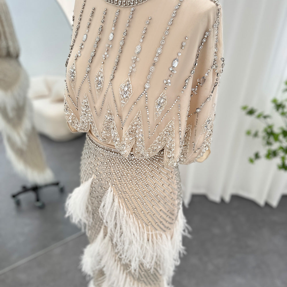 Luxury Beaded White Feathers 2 Pieces Evening Dress SS363