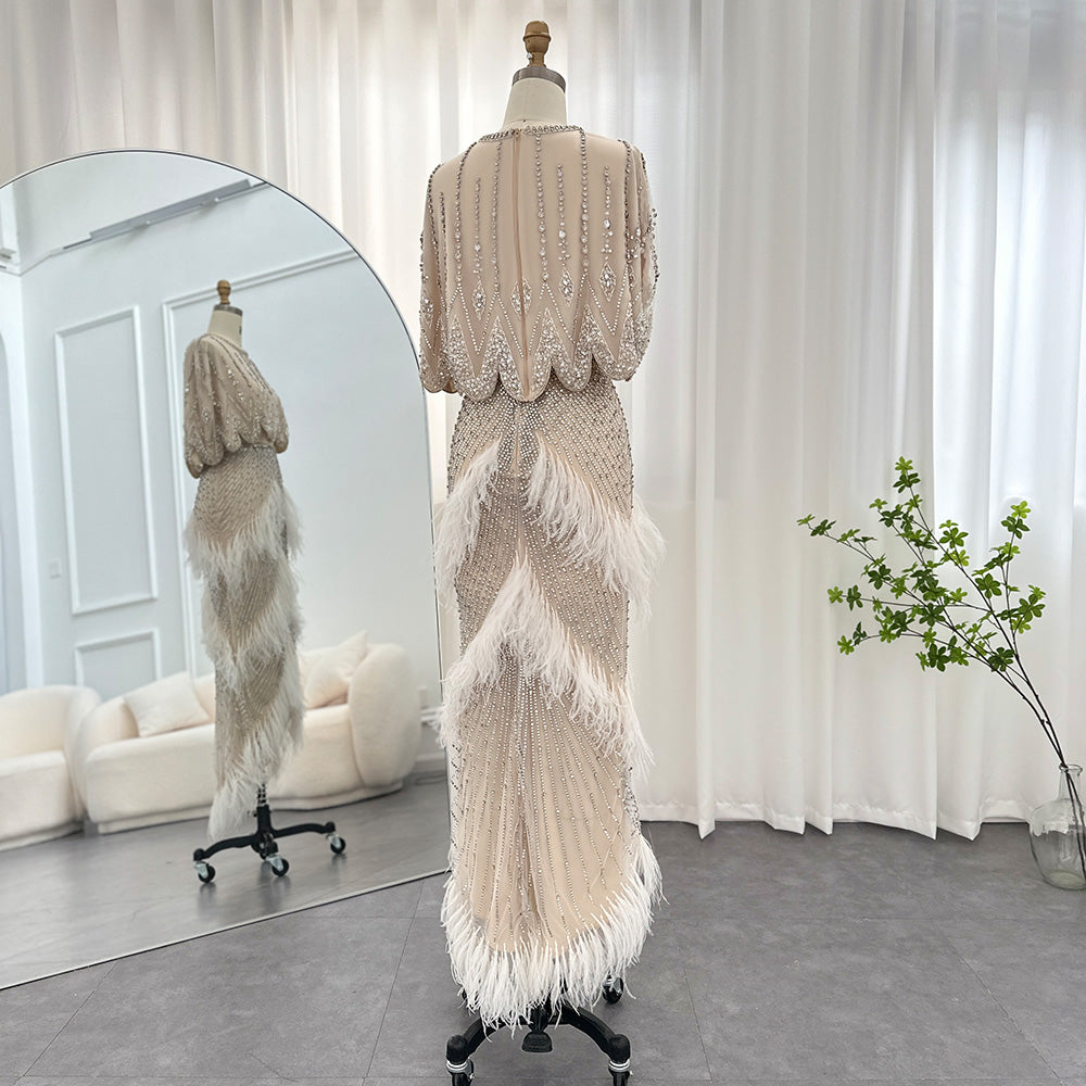 Luxury Beaded White Feathers 2 Pieces Evening Dress SS363