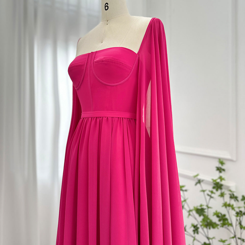 Luxury A-Line Chiffon Evening Dress with Cape Sleeves SF076