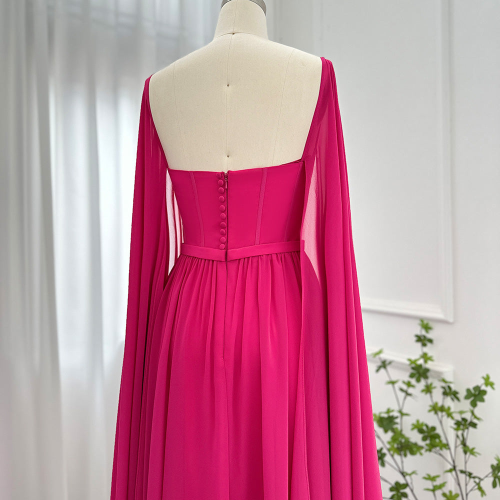 Luxury A-Line Chiffon Evening Dress with Cape Sleeves SF076