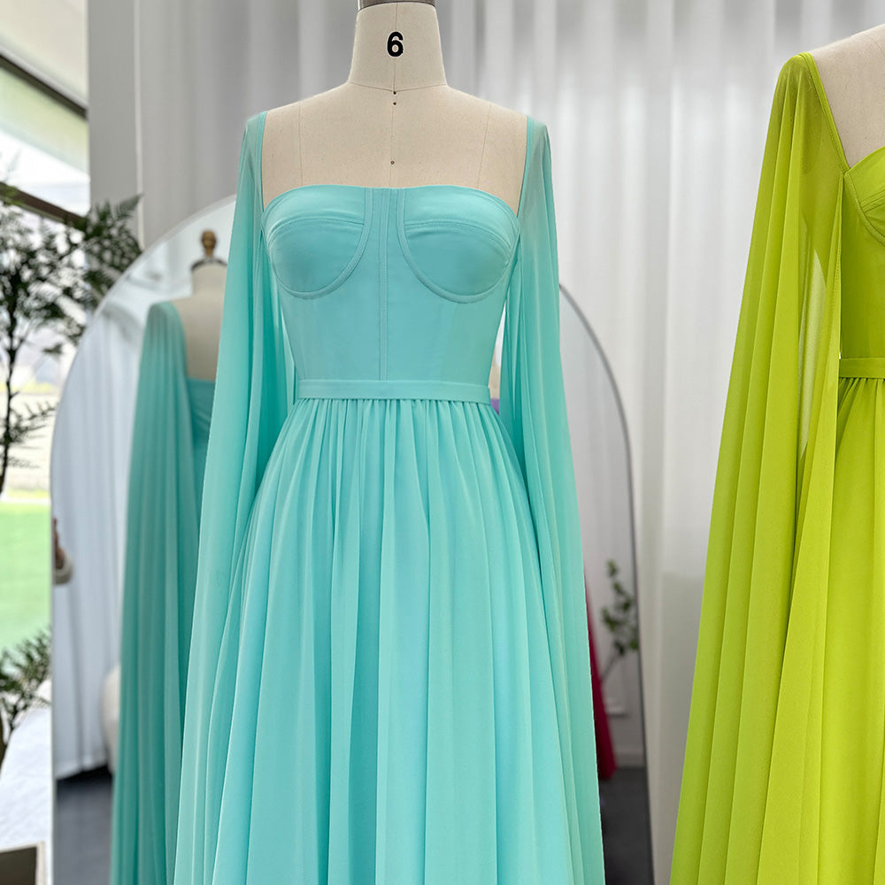Luxury A-Line Chiffon Evening Dress with Cape Sleeves SF076