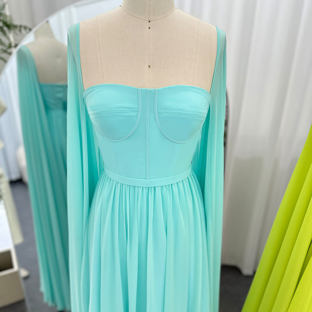 Luxury A-Line Chiffon Evening Dress with Cape Sleeves SF076
