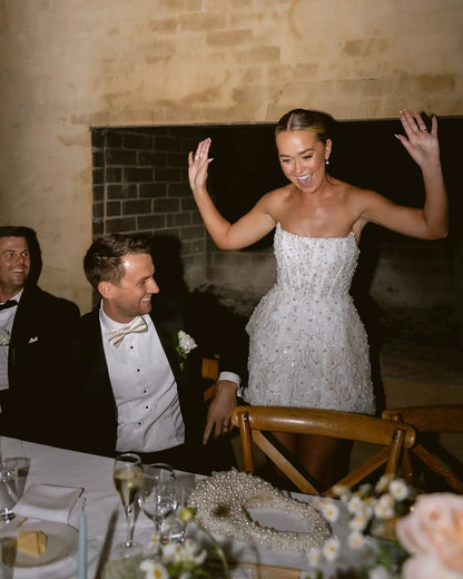 Luxury White Sparkle Sequined Bead Embellished Tube Sheath Wedding Dress SW730