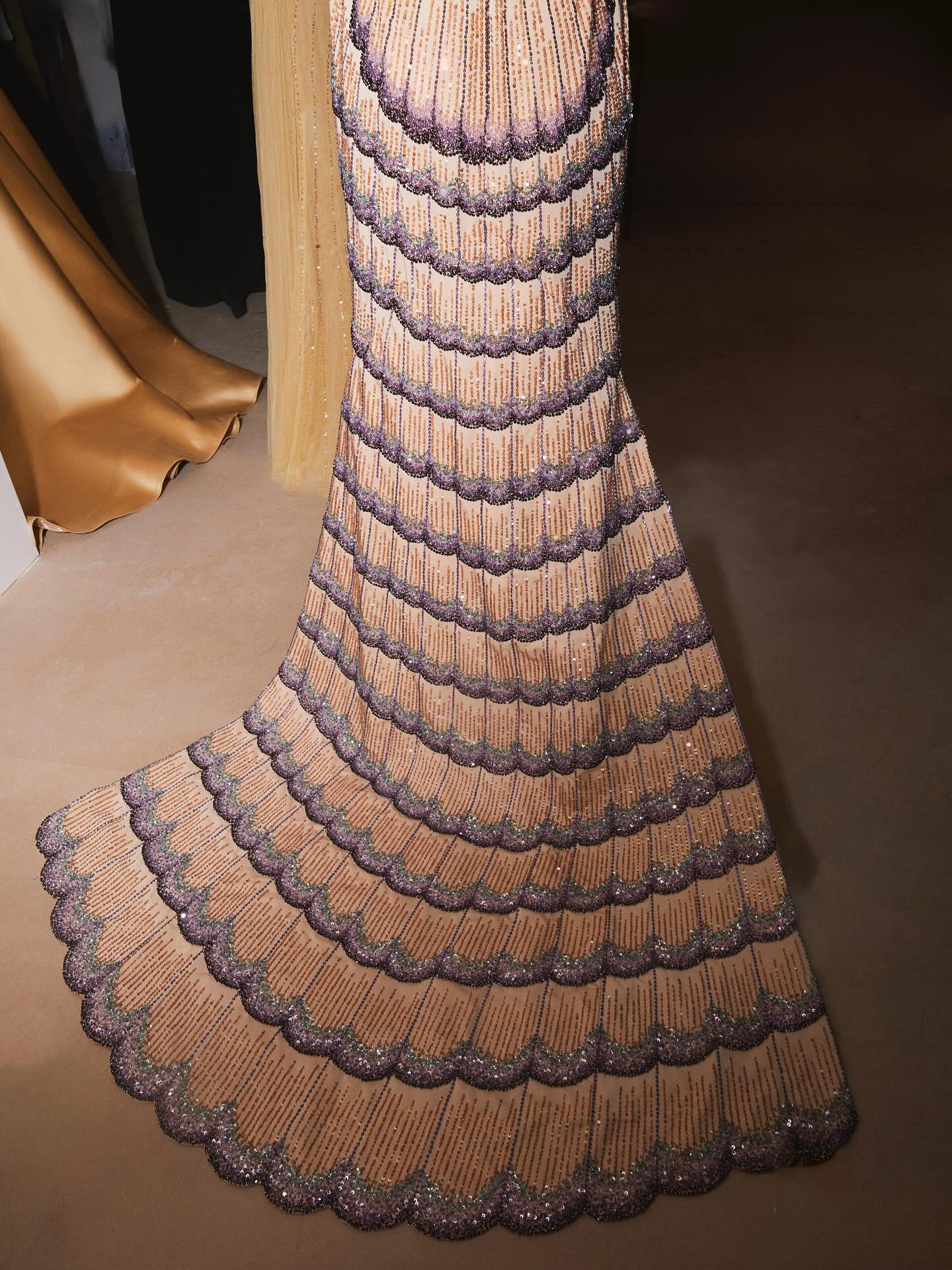 Elegant Mixed Purple Beaded Formal Evening Dress with Overskirt SS656