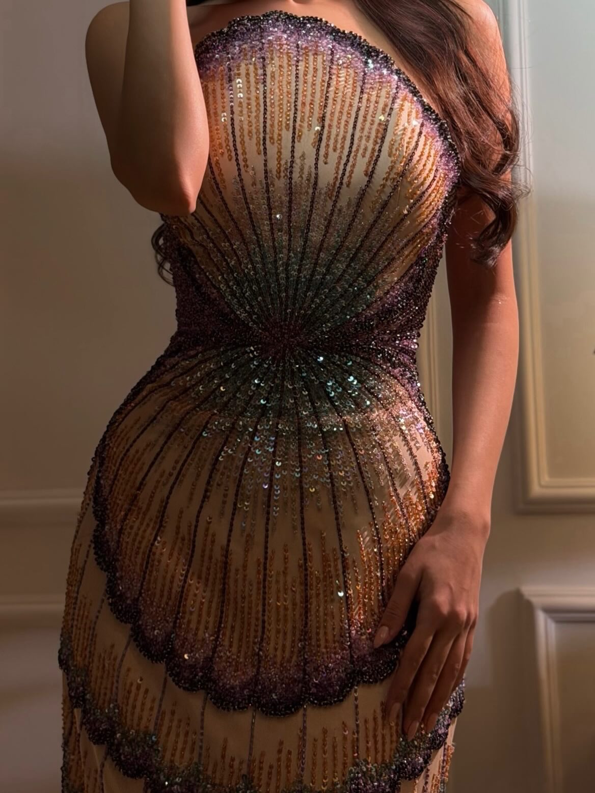 Elegant Mixed Purple Beaded Formal Evening Dress with Overskirt SS656