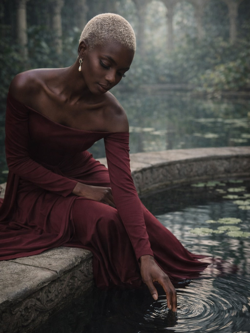 Sophisticated Wine Red Long Sleeve Ruched Evening Dress with Cap Sleeve SF225