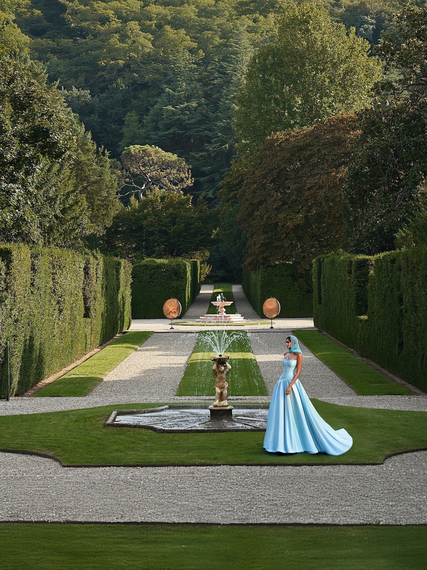 Luxury Blue Strapless Ruched Evening Dress with Scarf SF036