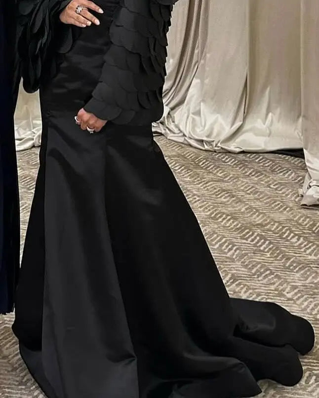 Luxury Black Strapless Mermaid Evening Dress with Petal Overlay SF 588