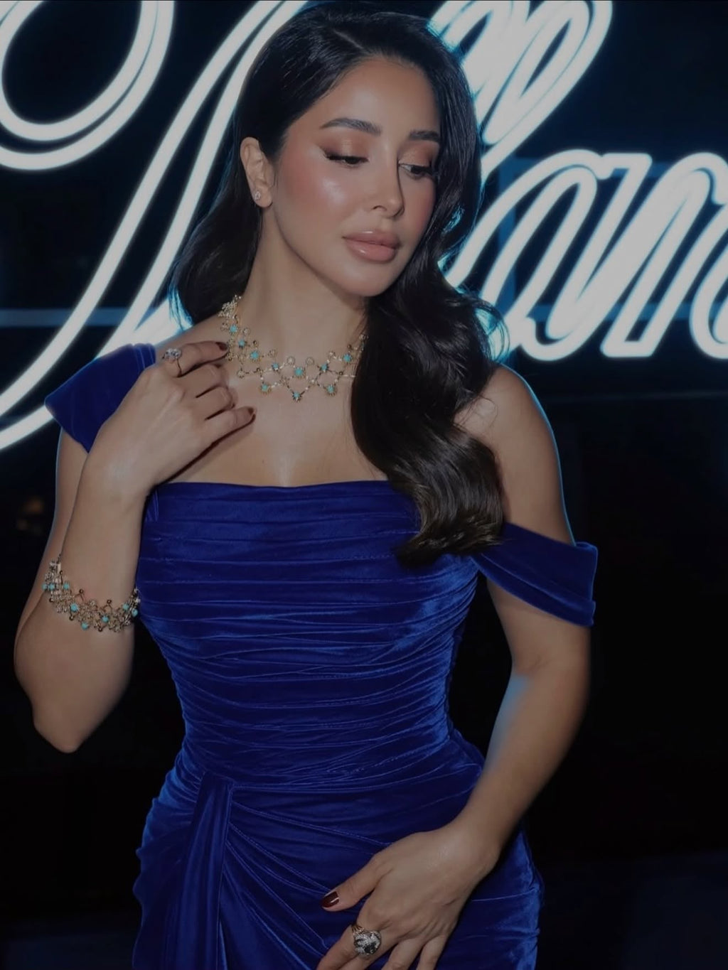 Luxury Royal Blue Cold Shoulder Ruched Fitted Evening Dress SF064