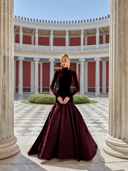 Luxury Burgundy Ruffles Ball Gown Evening Dress SF441