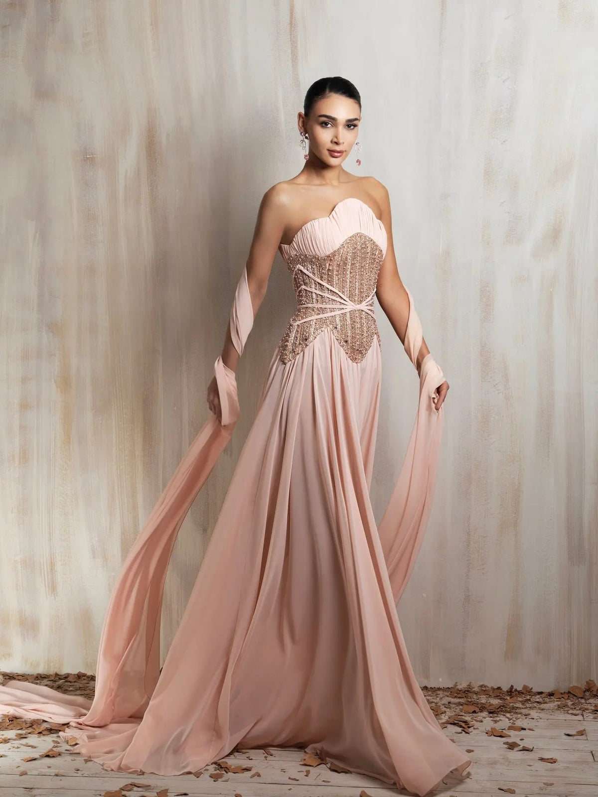 Glamorous Pink Intricate Rhinestone Corset Ruched Tube Wedding Guest Evening Dress SS532