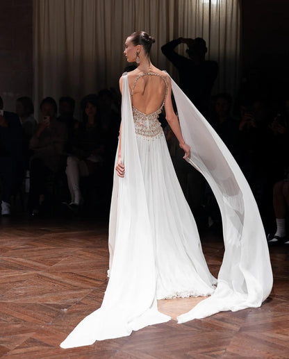 Elegant Silver Gold Large Crystal Evening Dress with Cap SS517