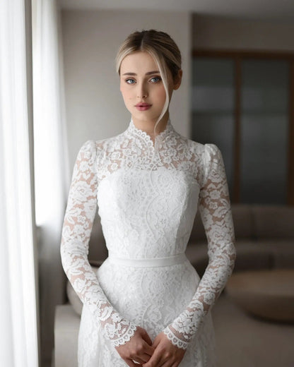 Elegant Floral Long Sleeve Mermaid Wedding Dress SW543