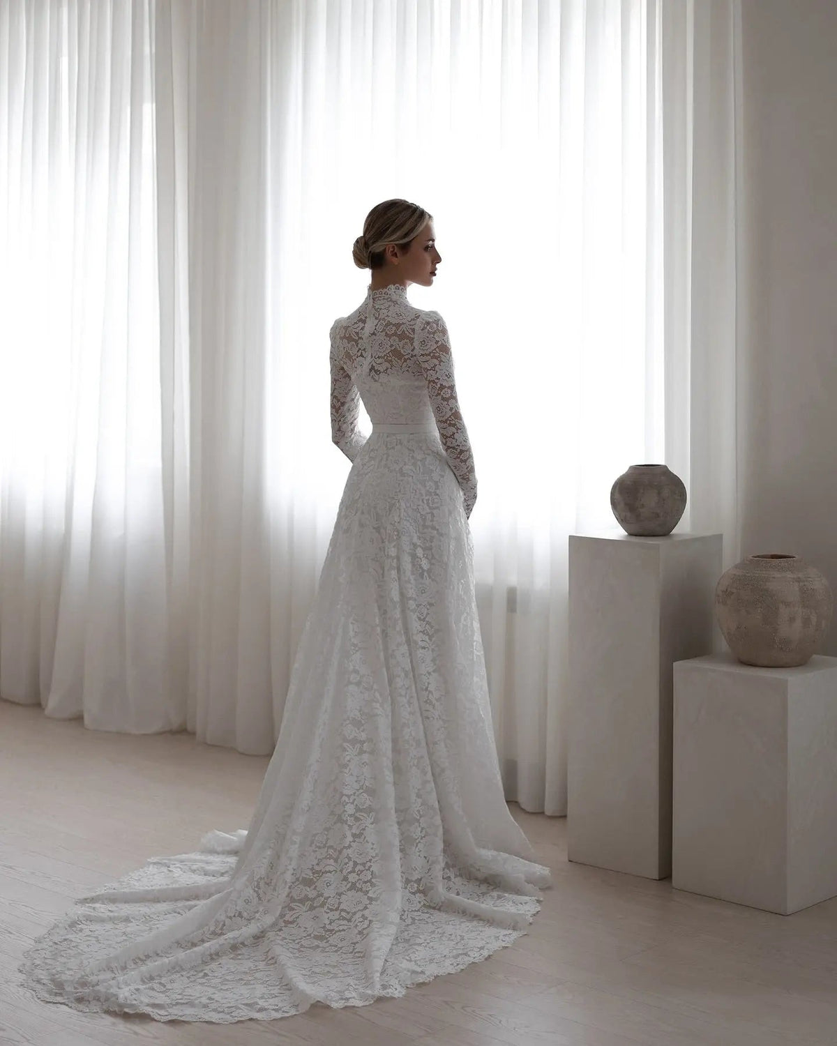 Elegant Floral Long Sleeve Mermaid Wedding Dress SW543