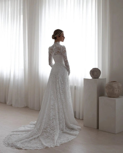 Elegant Floral Long Sleeve Mermaid Wedding Dress SW543