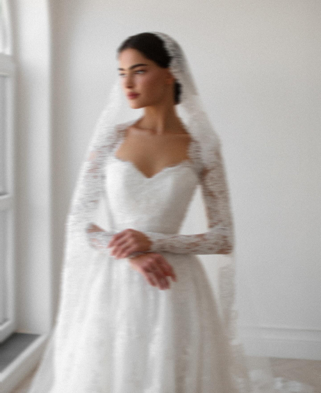 Elegant Pearl Long Sleeve Tulle and Lace Wedding Dress SW531
