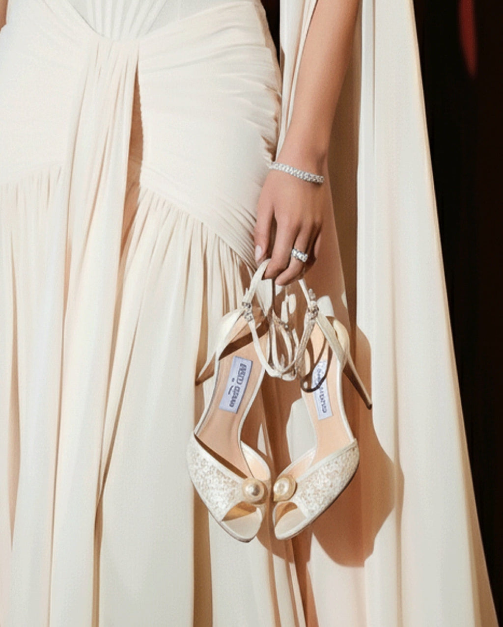 Luxury Beige Cape Sleeve Fitted Train Evening Dress with Overkirt SF005