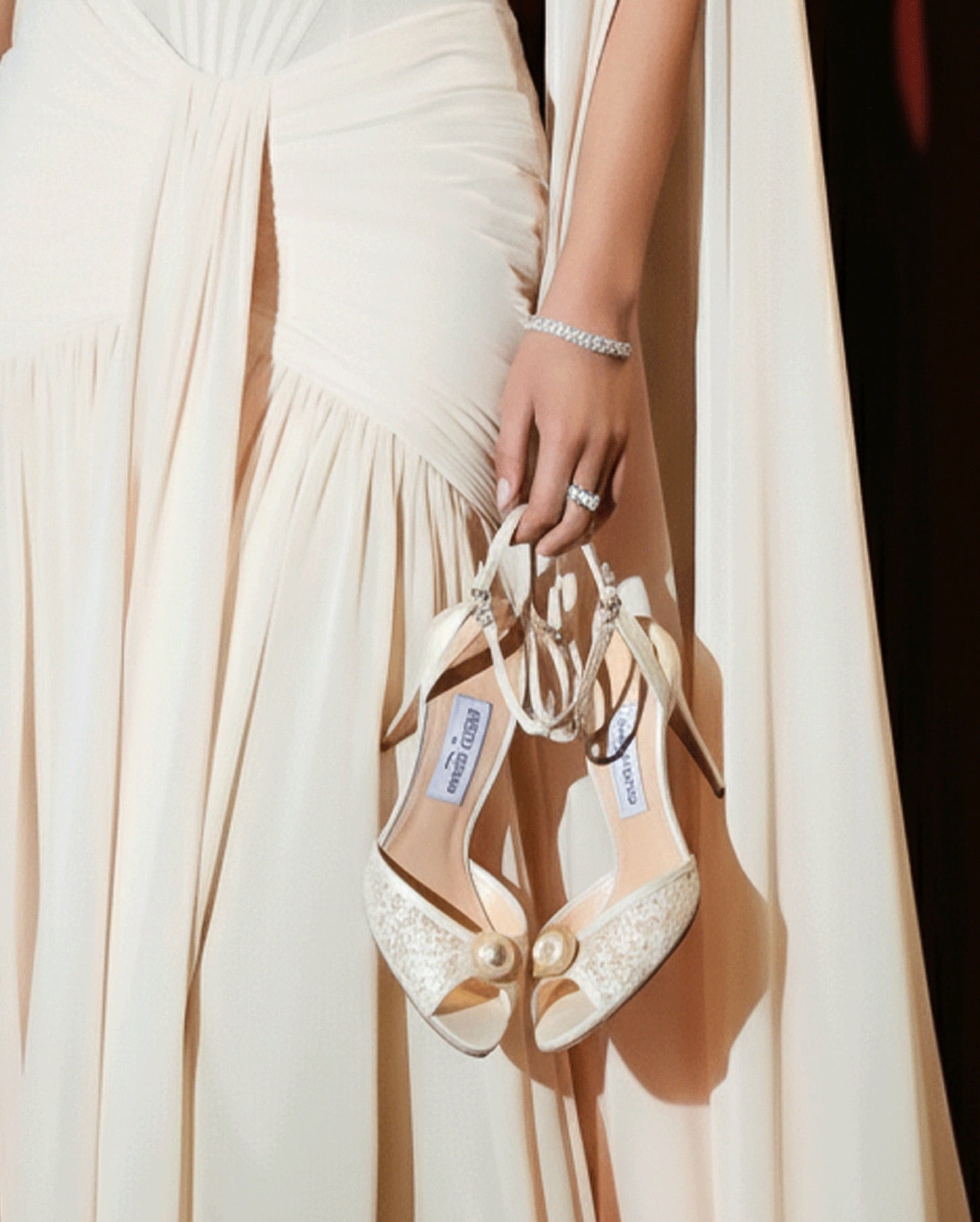 Luxury Beige Cape Sleeve Fitted Train Evening Dress with Overkirt SF005