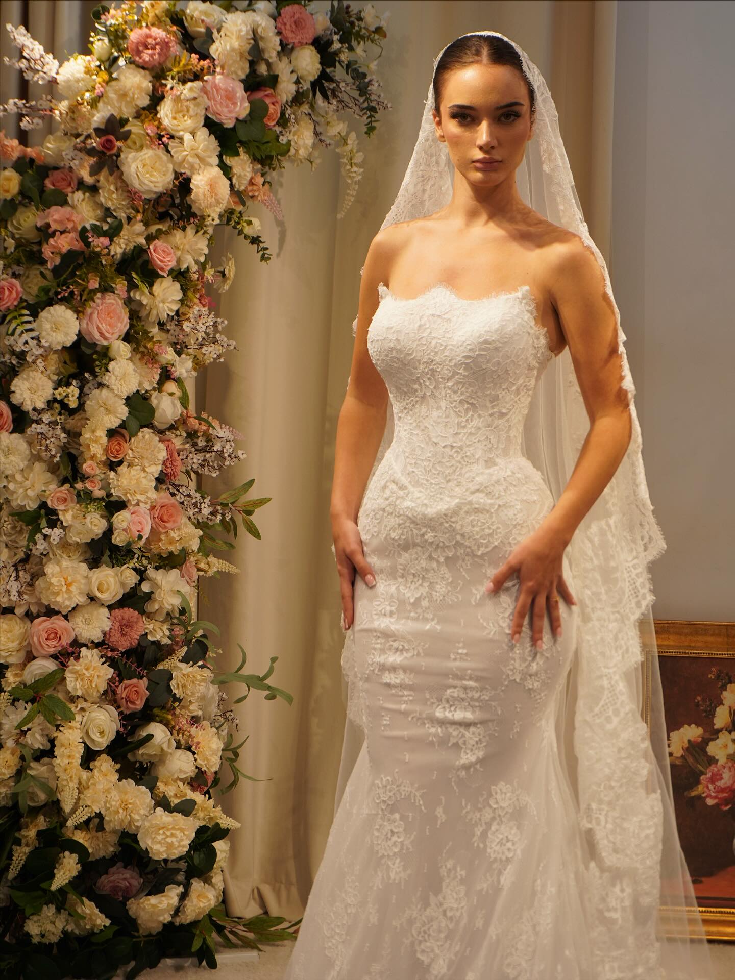 Luxury Strapless Lace Mermaid Wedding Dress With Veil SW549