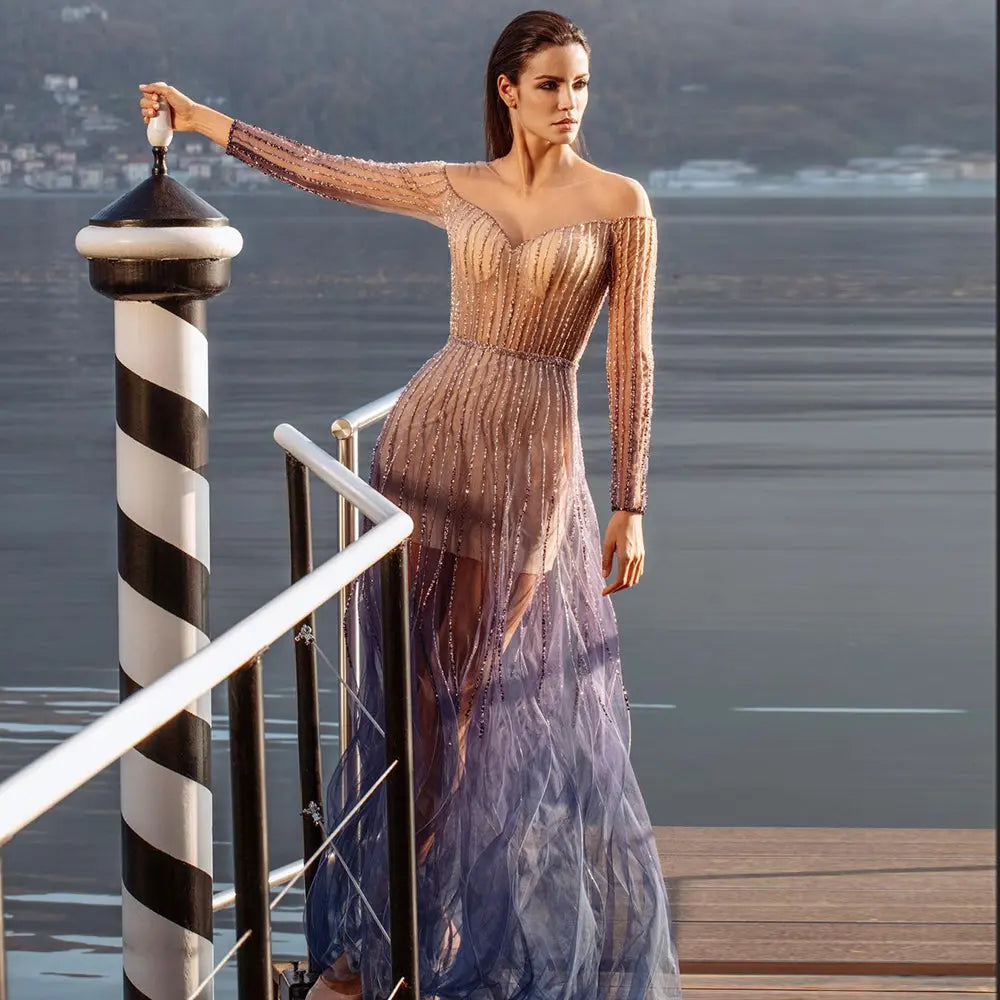 Luxury Long Sleeve Off Shoulder Evening Dress SS328