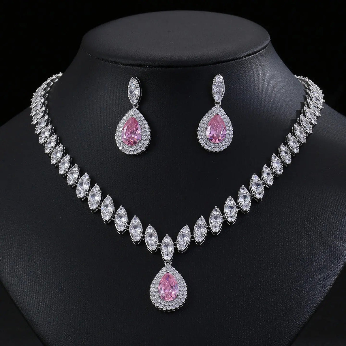 Luxury Teardrop Zircon Necklace Earrings Jewelry JW001