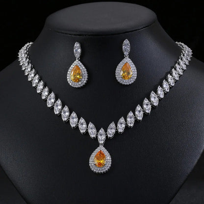 Luxury Teardrop Zircon Necklace Earrings Jewelry JW001
