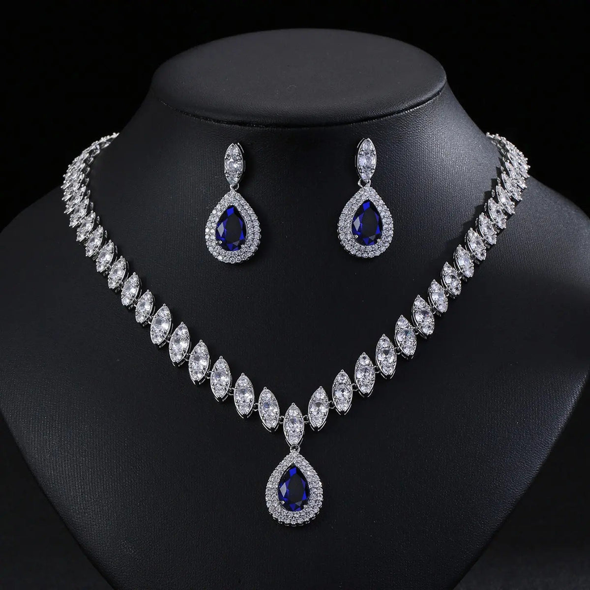 Luxury Teardrop Zircon Necklace Earrings Jewelry JW001