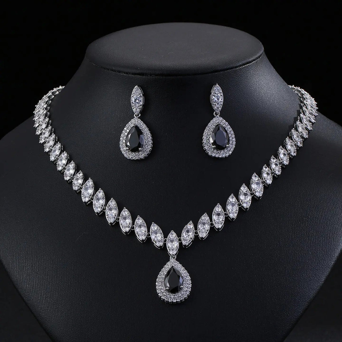 Luxury Teardrop Zircon Necklace Earrings Jewelry JW001