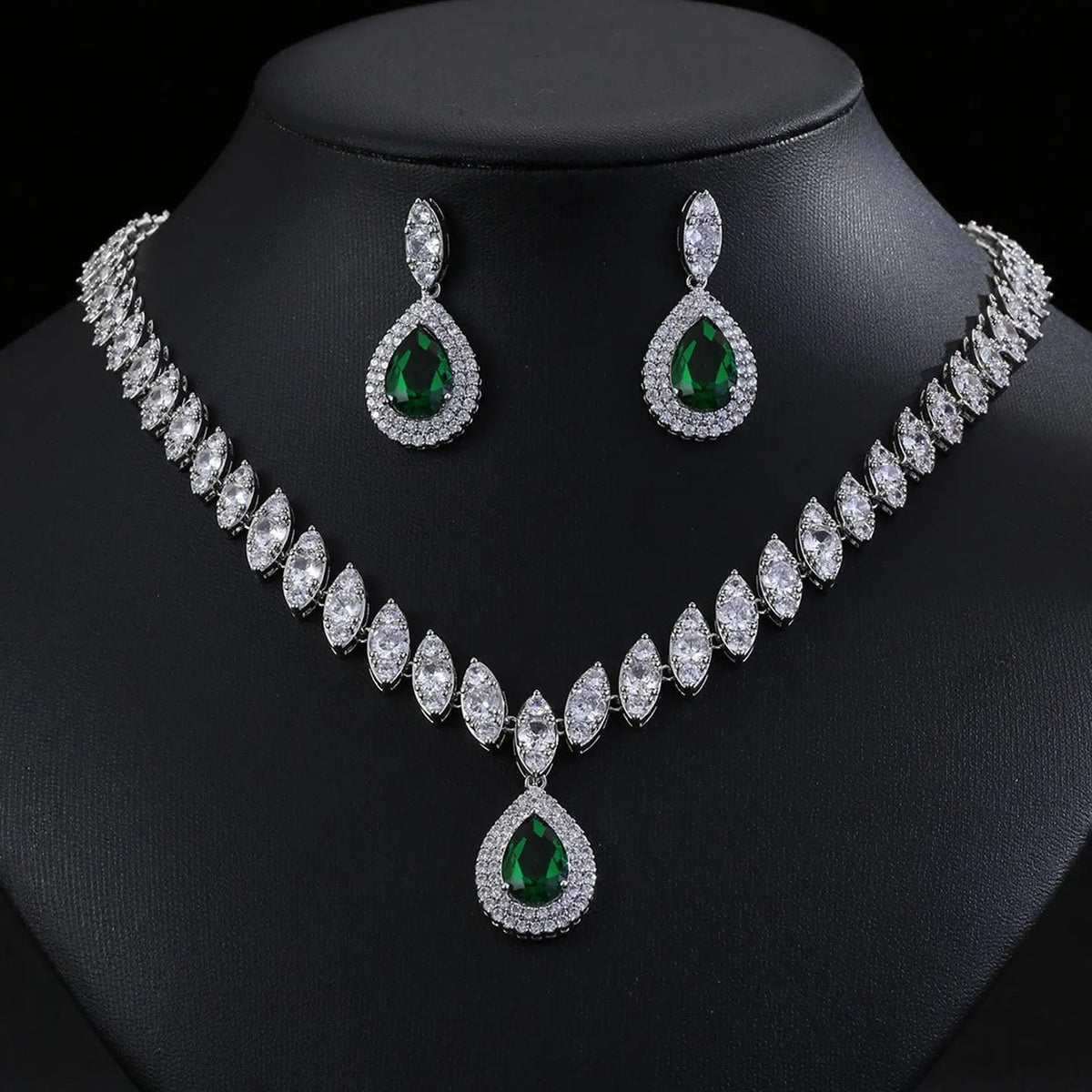 Luxury Teardrop Zircon Necklace Earrings Jewelry JW001