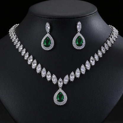 Luxury Teardrop Zircon Necklace Earrings Jewelry JW001