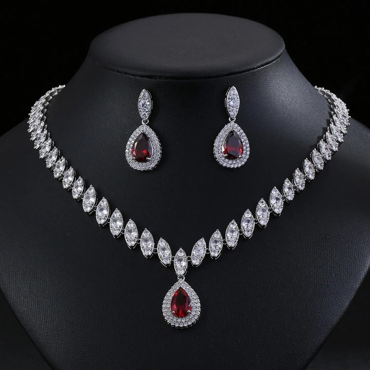 Luxury Teardrop Zircon Necklace Earrings Jewelry JW001