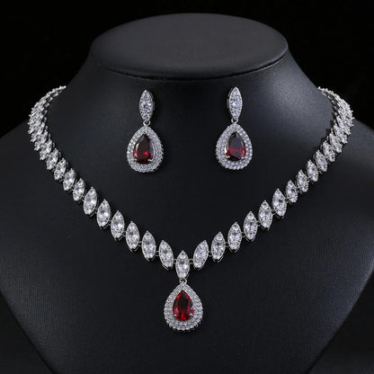 Luxury Teardrop Zircon Necklace Earrings Jewelry JW001