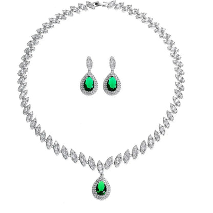 Luxury Teardrop Zircon Necklace Earrings Jewelry JW001