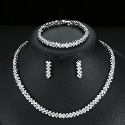 Roman Zircon Necklace Earrings Bracelet Set JW006