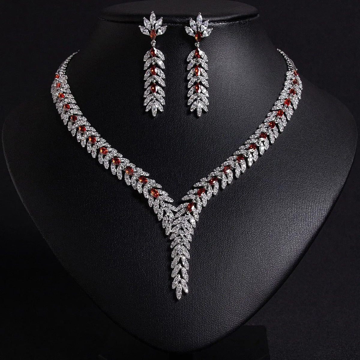 Twisted Chain Plant Flower Zircon Jewelry Set JW027
