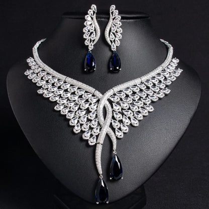 Versatile Teardrop Zircon Wing Earring and Necklace Set JW031