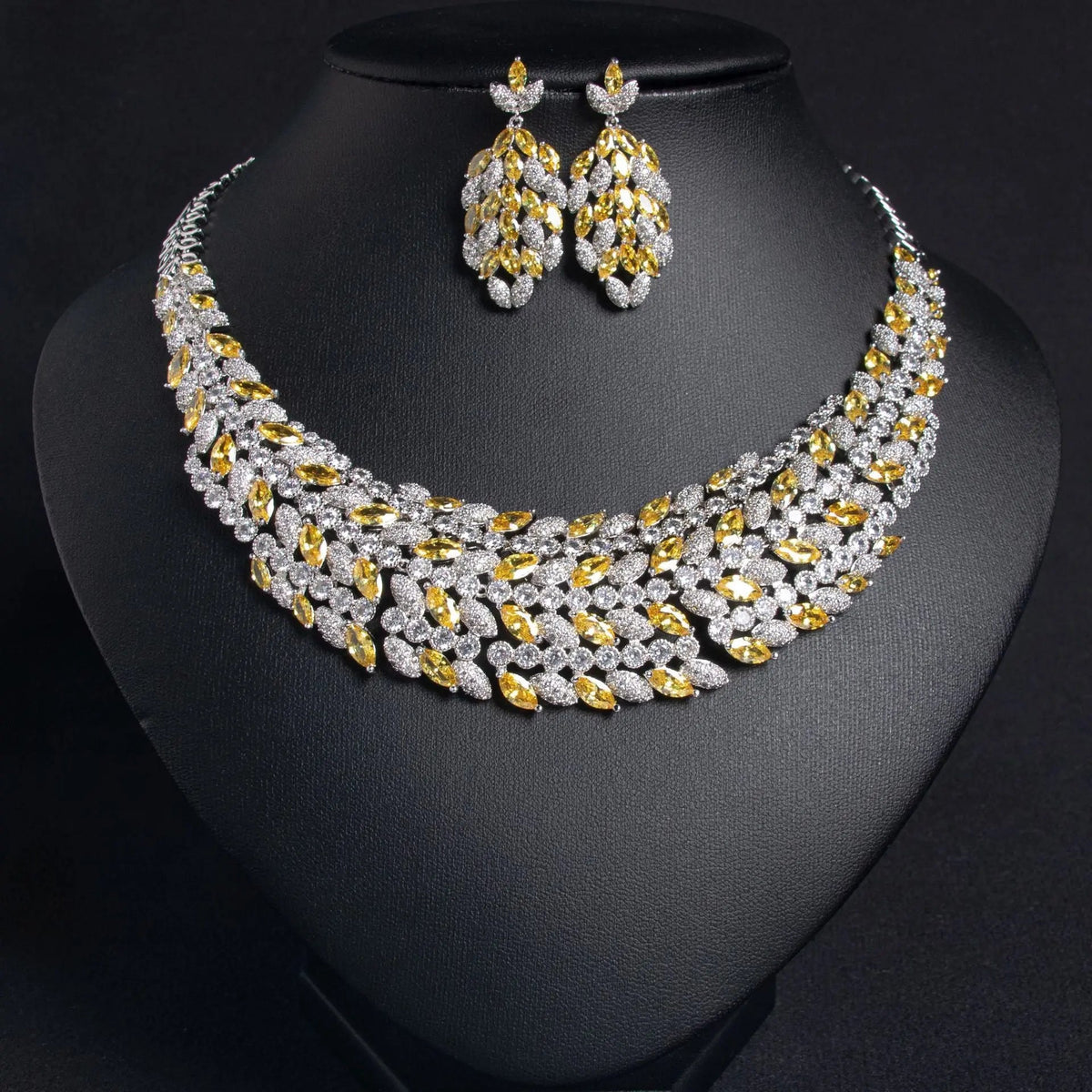 Luxury Intricately Crafted Zircon Leaf Jewelry Set JW035