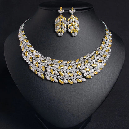 Luxury Intricately Crafted Zircon Leaf Jewelry Set JW035