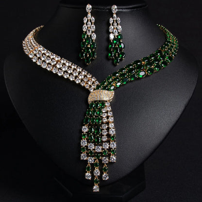 Luxury Tassel Cubic Zirconia Earrings and Necklace Set JW038