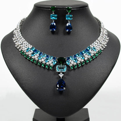 Luxury Zircon Teardrop Necklace and Earring Set JW039