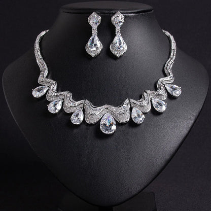 Luxury Teardrop Zircon Necklace and Earring Set JW046