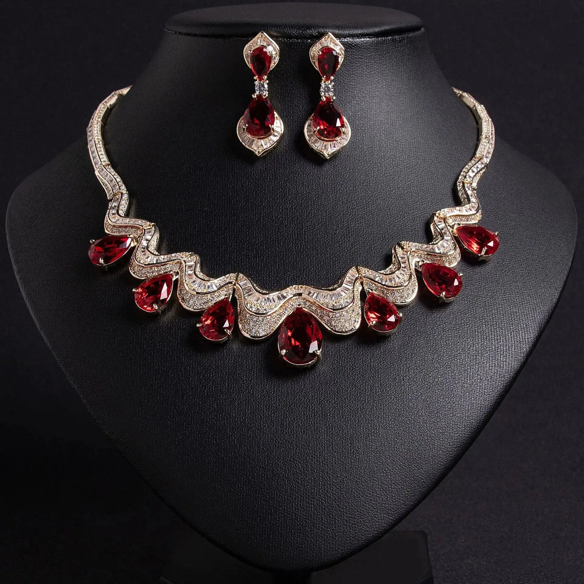 Luxury Teardrop Zircon Necklace and Earring Set JW046