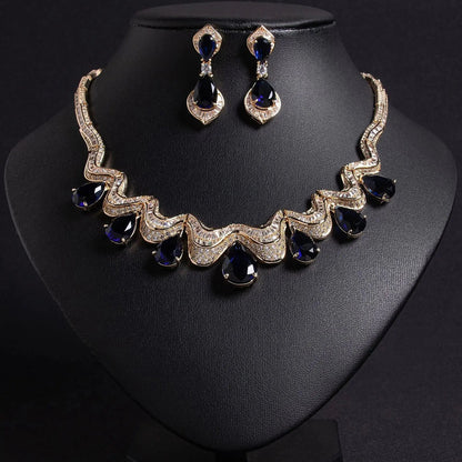 Luxury Teardrop Zircon Necklace and Earring Set JW046