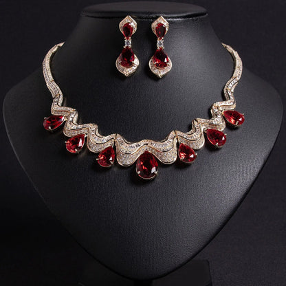 Luxury Teardrop Zircon Necklace and Earring Set JW046