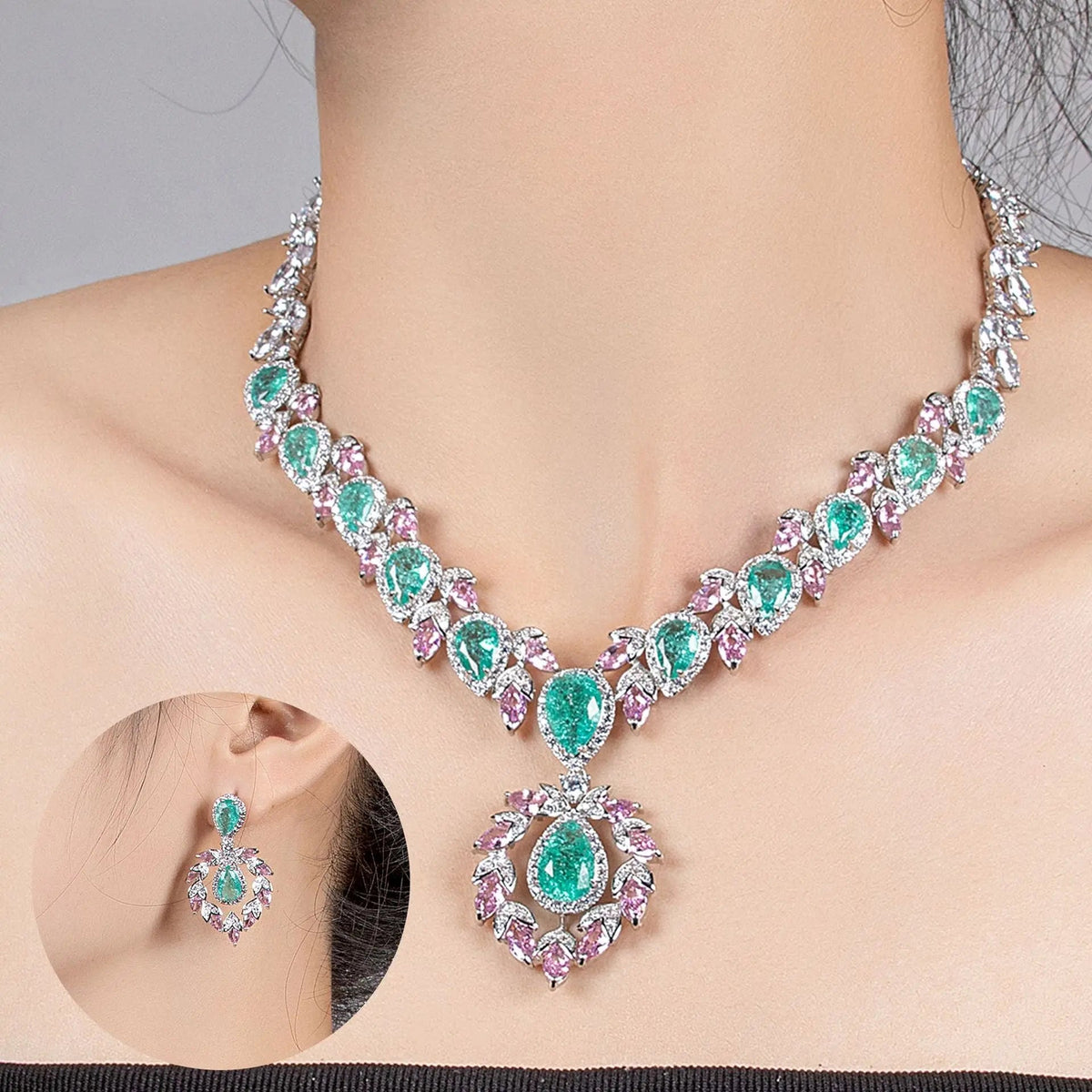 Luxury Cubic Zirconia Teardrop Jewelry Set JW049