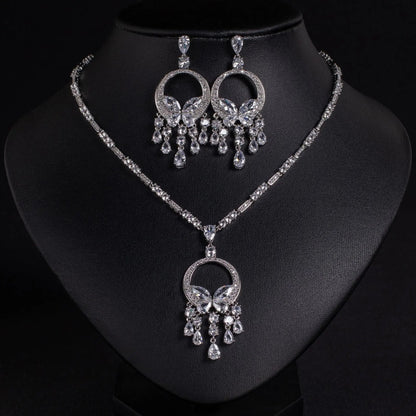 Luxury Cubic Zirconia Tassel Necklace and Earring Set JW050