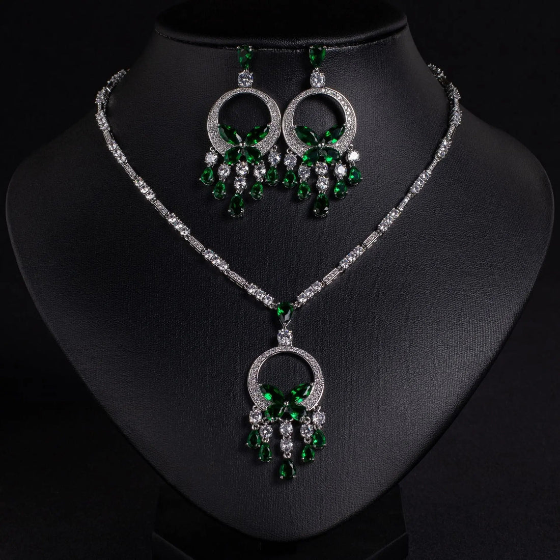 Luxury Cubic Zirconia Tassel Necklace and Earring Set JW050