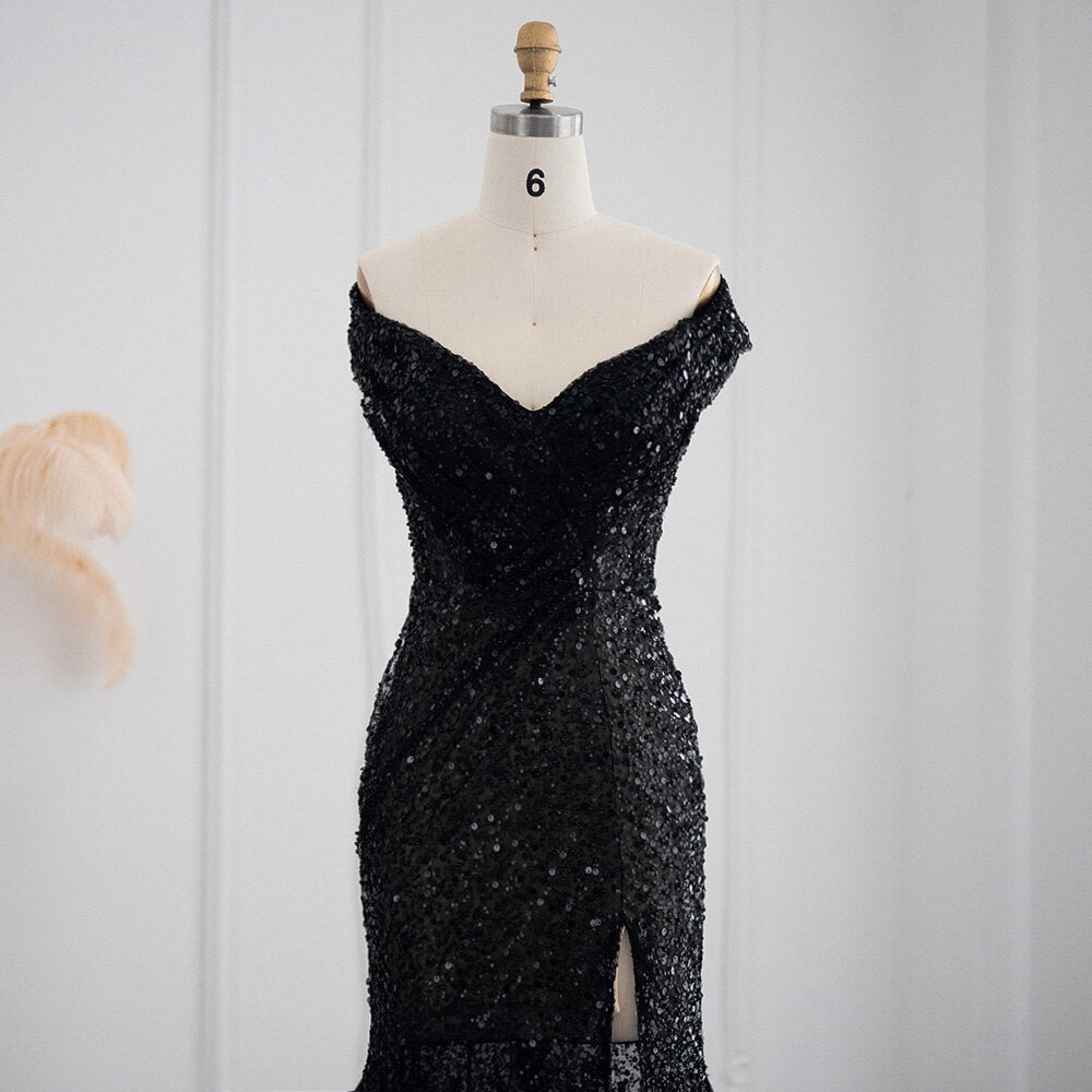 Luxury Beaded Black Mermaid Feathers Evening Dress SS404L
