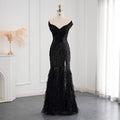 Luxury Beaded Black Mermaid Feathers Evening Dress SS404L